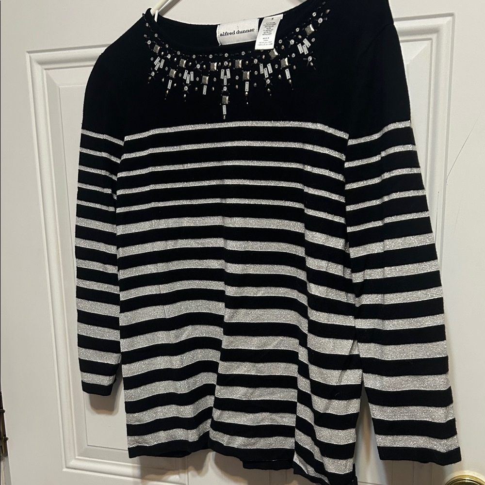 Alfred Dunner Black and White Striped Sweater